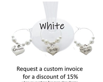 Wine Champagne Glass Stem Charms - Table Decorations - Choose Wedding Guest - WHITE - on ORDERS of 7 + request 15% DISCOUNT