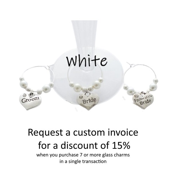 Wine Champagne Glass Stem Charms - Table Decorations - Choose Wedding Guest - WHITE - on ORDERS of 7 + request 15% DISCOUNT