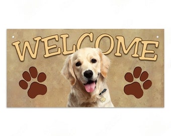 Golden Labrador Retriever - Dog Breed Rustic Plaque Sign - "WELCOME" - Mount/Hanging