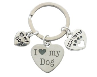 Dog Keepsake - "I  love (heart) my Dog" - Best Friend - Keyring