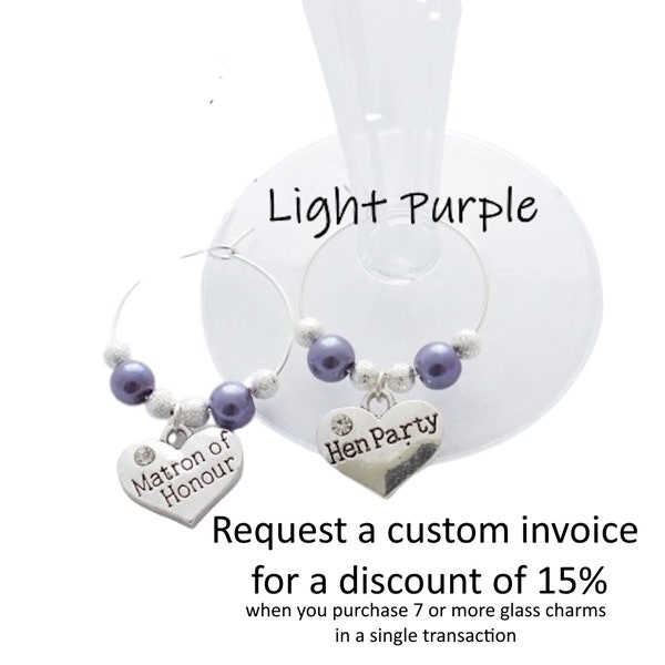 Wine Champagne Glass Stem Charms - Table Decorations - Choose Wedding Guest - LIGHT PURPLE - on orders of 7 + request 15% DISCOUNT