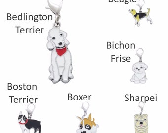 Choose from 55+ DOG Breeds - Clip-on Bag * Zipper * Lace Charm - Stitch Marker
