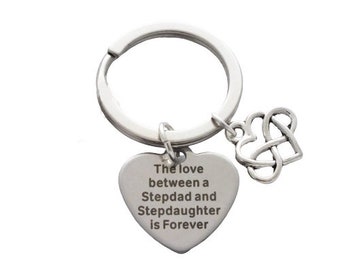 Family Keepsake - "The love between a Stepdad and Stepdaughter is Forever" - with 'Love Always' Infinity Heart Charm - Keyring