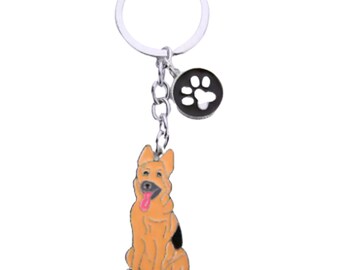 Chien de berger allemand - Pendentif en métal émaillé coloré - Souvenir - Porte-clés