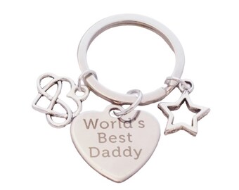 Family Dad Parent Keepsake - "World's Best Daddy" - Star & Infinity Heart Charms - Keyring - Father's Day