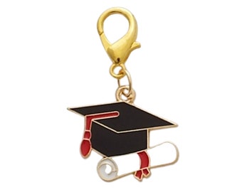 Graduation Mortarboard - Enamel -Cap and Diploma Certificate Scroll - Bag Zipper Pendant Charm