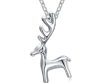 Stag Deer Pendant on 45.7cm Necklace - Platinum or Rose Gold