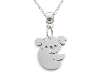 Koala Bear - Silver Coloured 304 Stainless Steel - Hypoallergenic - Choice of 2 styles - Necklace