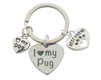 Dog Keepsake - "I  love (heart) my Pug" - Best Friend - Keyring