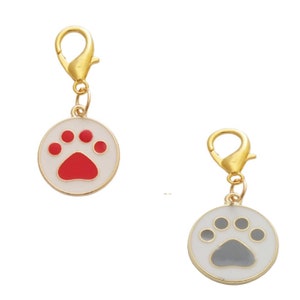 Dog Themed Zipper Charms Grey or Red Paw Print Double-sided Enamel Clip-on Bag Zipper Pendant Charm image 1