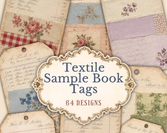 Textile Sample Book Tags, Vintage Sewing Ephemera, 64 Printable Junk Journal Designs