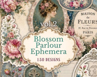 Victorian Floral Ephemera Kit, Junk Journal Elements, Regency Printable Designs (10 JPG Sheets)