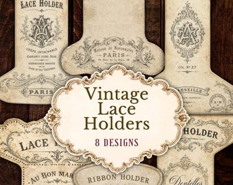 Vintage Lace Ribbon Holders Printable, French Haberdashery Ephemera (8 Designs)