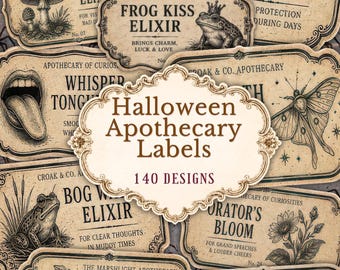 Halloween Apothecary Labels, 140 Small Vintage Potion Labels, Gothic Junk Journal Printable Ephemera