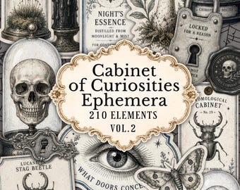 Cabinet of Curiosities Ephemera, 210 Dark Academia Fussy Cuts, Gothic Journal Printables Vol 2