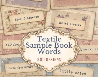 200 Printable Junk Journal Word Labels, Digital Vintage Textile Ephemera