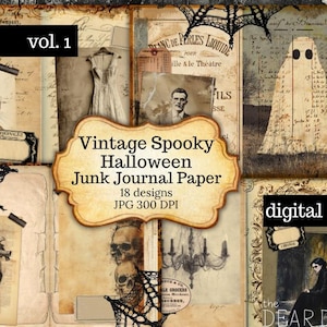 Vintage Spooky Halloween Junk Journal Paper | Gothic Digital Scrapbook Kit | Ephemera Collage Sheets | Creepy Printable Pages