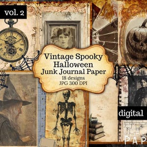 Vintage Spooky Halloween Junk Journal Paper Vol.2 | Gothic Scrapbook Kit | Haunted Ephemera Digital Download | Creepy Collage Pages vol. 2