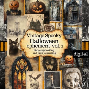 Vintage Spooky Halloween Ephemera | Gothic Junk Journal Printables | Haunted Scrapbook Kit | Creepy Collage Pages Digital Download vol 1.