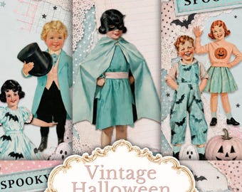 Pastel Halloween Junk Journal Papers, Vintage Kids Printables (Digital Download)