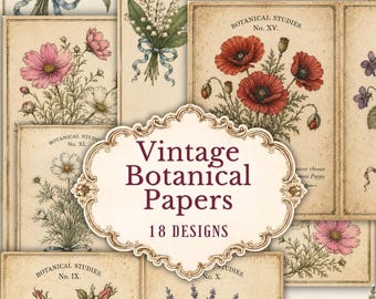 Vintage Botanical Papers, Floral Junk Journal Printable, Antique Ephemera (Digital Download)