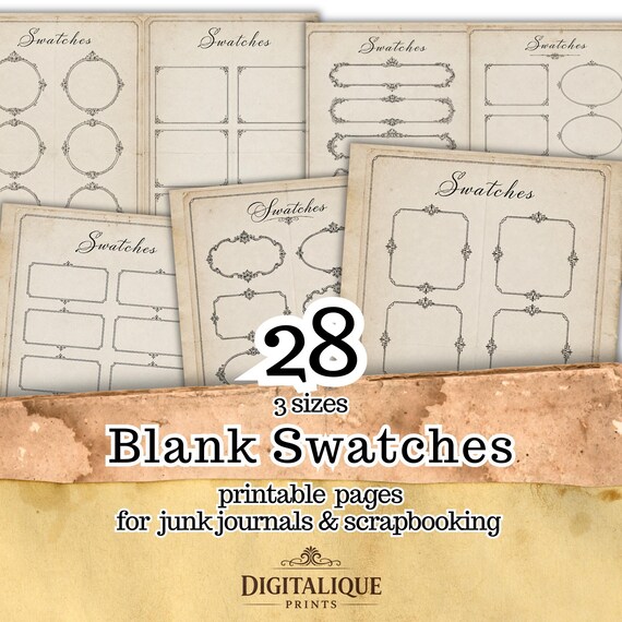 Printable Blank Swatch Cards, Junk Journal Color Palette Pages, Vintage Ornate Frame Inserts