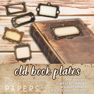 Etiquetas de ex-libris antigos, lixo digital, diário efêmero | imagens de scrapbook para download para impressão antiga | colagem de mídia mista recortada e elaborada
