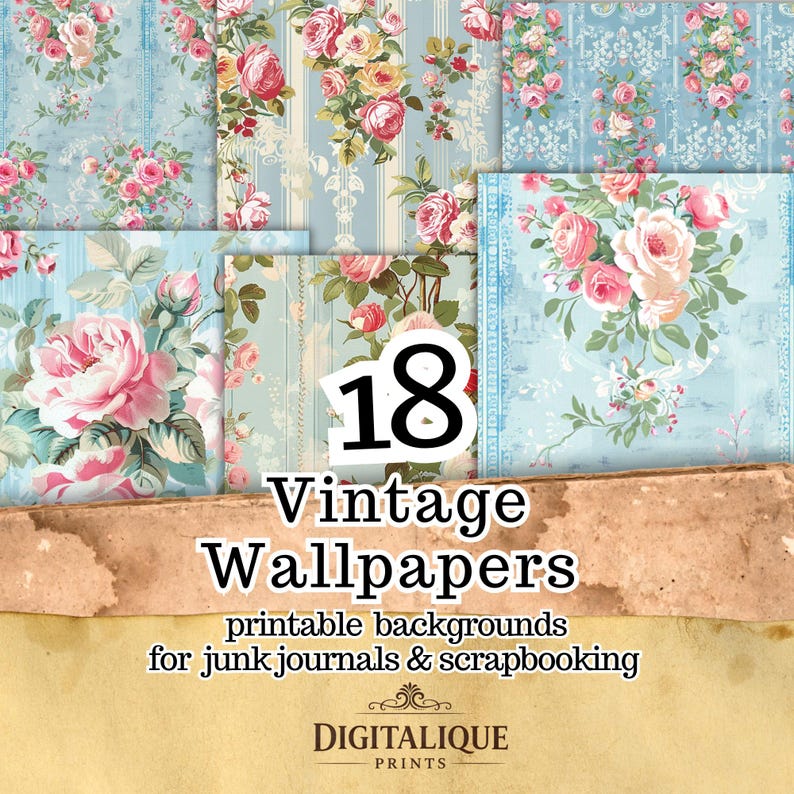 Vintage Floral Digital Paper Pack, Shabby Chic Junk Journal Paper ...