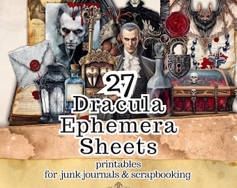 Dracula Ephemera Sheets, Vampire Medieval Love Printables (Digital Download)