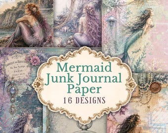 Vintage Mermaid Junk Journal Papers, 16 Ocean Fantasy Printables, Nautical Scrapbook Pages Vol 2