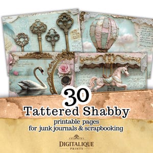 30 printbare pagina's in shabby chic-stijl, geschikt voor junk journals, scrapbooks en cottagecore-decoratie (digitale download)