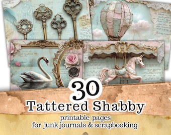 30 Shabby Chic Printable Pages, Junk Journal, Scrapbook, Cottagecore Ephemera Kit (Digital Download)