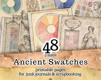 Palette Swatches, Ancient Color Cards Printable Junk Journal Pages, Vintage Paint Wheel Ephemera, Neoclassical Antique Art