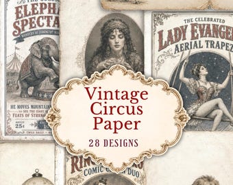 Vintage Circus Digital Papers, 28 Junk Journal Pages, Victorian Carnival Scrapbook Printable