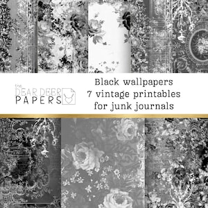 Fondos de pantalla negros, 7 páginas góticas vintage para imprimir para diarios basura, fondo de scrapbooking mixmedia, descarga digital de folk bohemio gitano