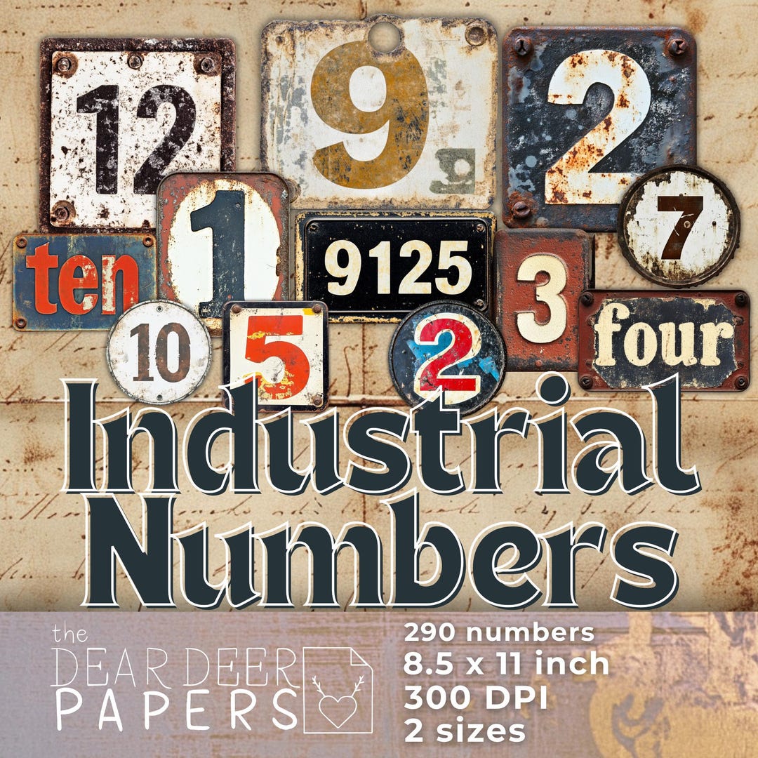 Industrial Vintage Numbers Digital Junk Journal Ephemera | Printable ...