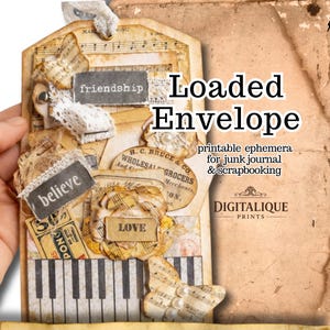 Loaded Envelope Junk Journal Kit, Vintage Music Ephemera, Stuffed Pocket Collage Sheets (Digital Download)