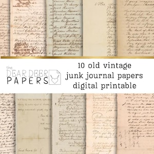 10 papeles antiguos, papeles de diario basura, páginas de diario digital, cartas antiguas, hojas de collage, kit de páginas descoloridas y rasgadas de 8,5 x 11