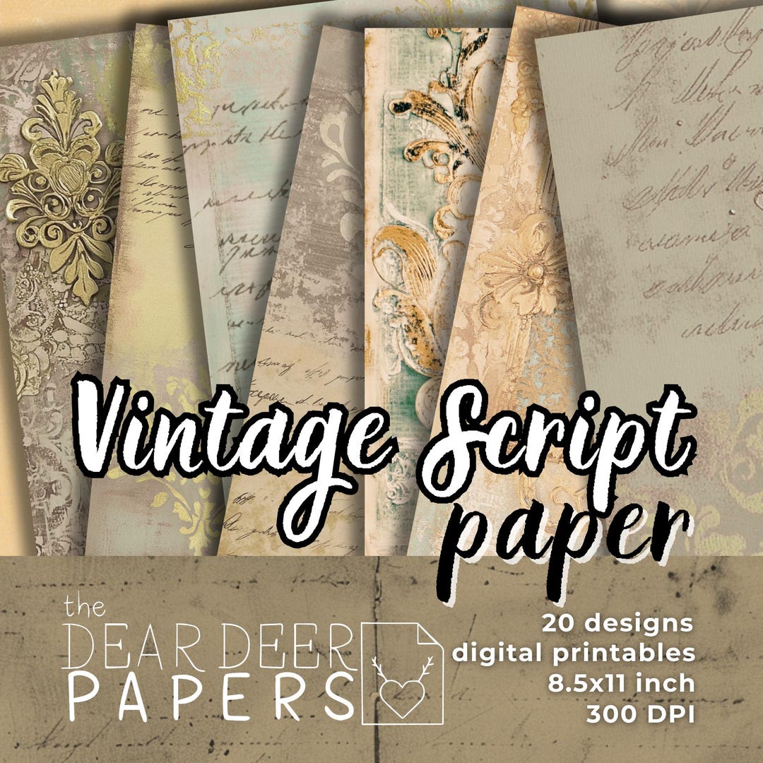 Vintage Script Junk Journal Paper Digital Aged Sepia Neutral ...