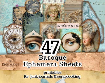 Baroque Ephemera Kit, Rococo Tags Pockets, Antoinette Masquerade Printable (Digital Download)