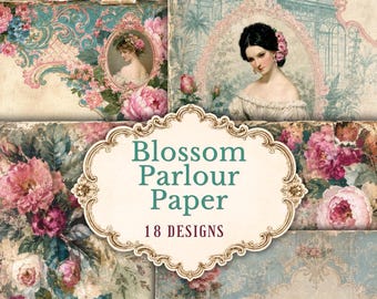 Victorian Floral Digital Paper Pack, Blossom Parlour Junk Journal Pages (US Letter)