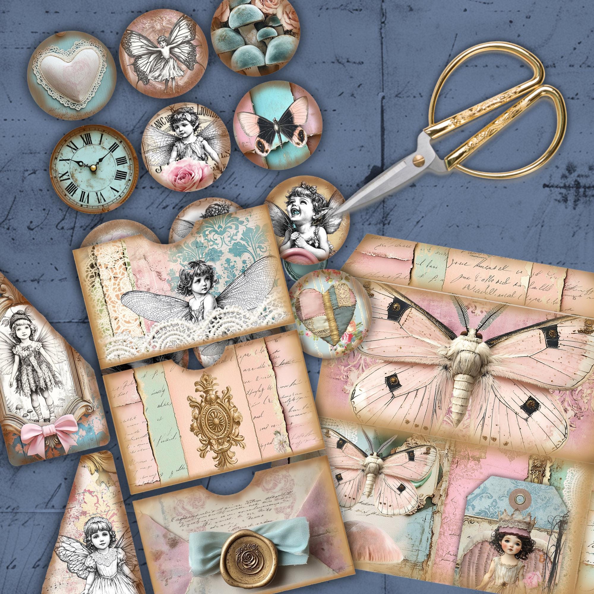 Shabby Chic Junk Journal Ephemera Kit Printable, 20 Sheets of ...
