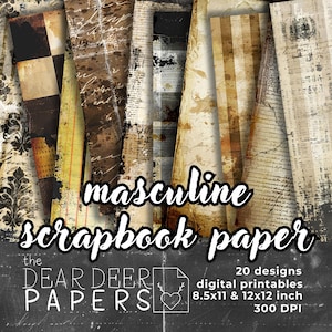 Maskulinum Scrapbook Papier | Digitale Vintage Grunge Hintergründe Steampunk Junk Journal Seiten | Distressed Printable Craft Gothic Mischtechnik