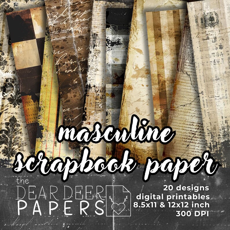 Masculine Scrapbook Paper | Digital Vintage Grunge Backgrounds ...