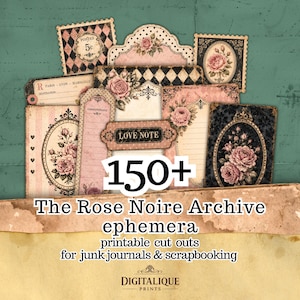 Vintage Rose Junk Journal Ephemera Kit, 150+ Shabby Chic Cut Outs (Digital Download)