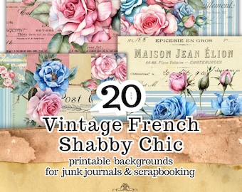 Vintage French Digital Paper Pack Shabby Chic Junk Journal Printable, Floral Scrapbook Paper, Antique Wallpaper Backgrounds Instant Download