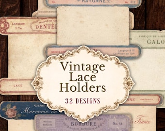 Vintage Lace Ribbon Holders, French Haberdashery Sewing Ephemera (Digital Download)