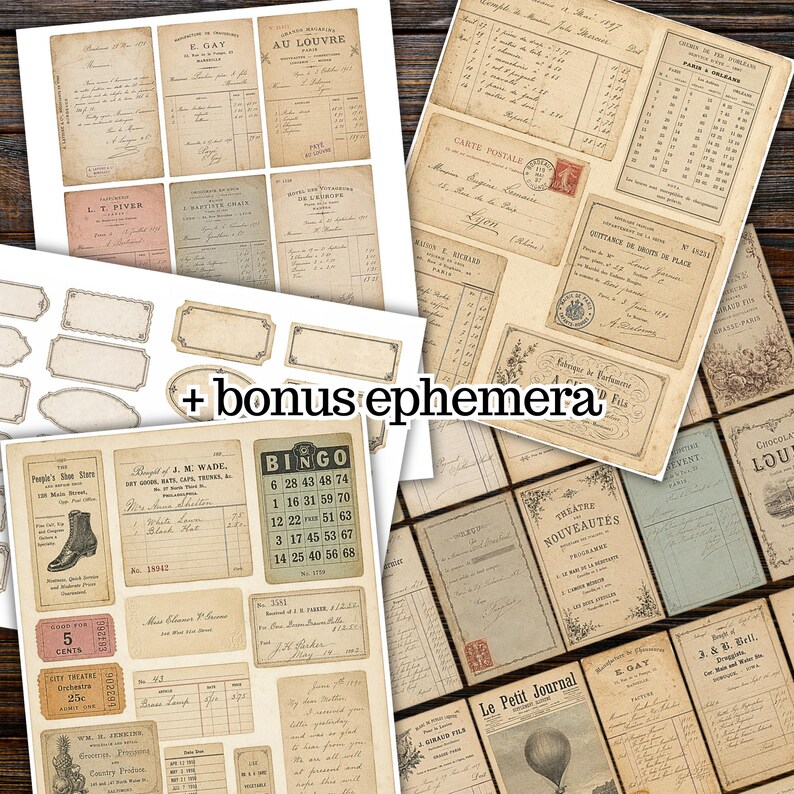 Vintage French Antique Paper Pages Printable, Junk Journal Ephemera Kit ...