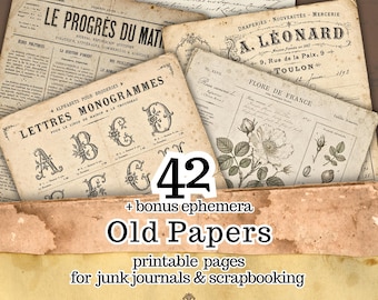 Vintage Old Paper Printable, Junk Journal French Document Pages, Antique Newspaper Letter Invoice, Shabby Scrapbook Kit
