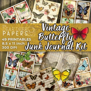 Butterfly Junk Journal KIT 49 Papers and Ephemera, Vintage Forest Nature printables, instant download scrapbooking cut outs tags cards